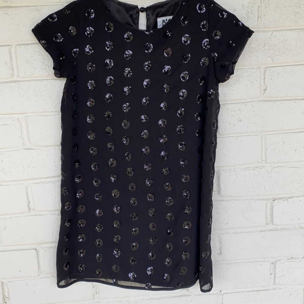 Milly Minis Girls 10 Black Sequin Dot Dress 10